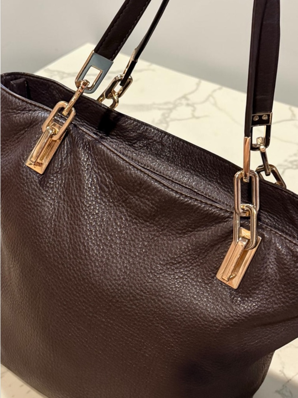 Michael Kors Women's Dark Brown Pebble Leather Brooke Tote Shoulder Bag - Picture 5 of 14